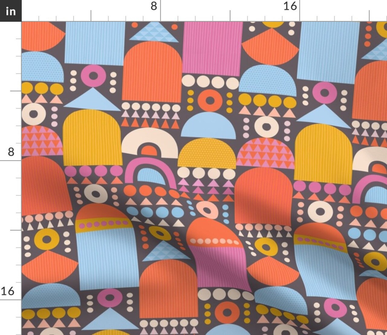 Bauhaus Tassels Colorful Mod Mid-Century Passementerie Abstract Retro Orange Custom Printed Fabric by Spoonflower Various Fabrics by the Yard or Fat Quarter